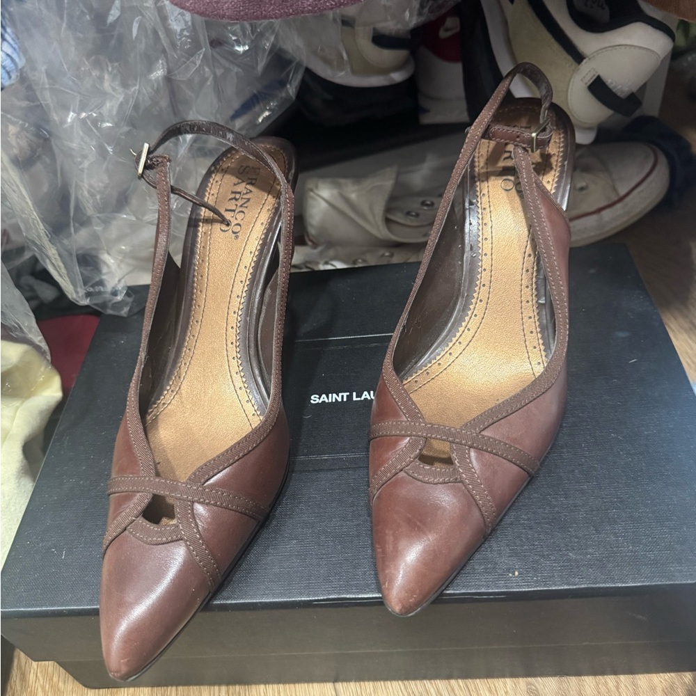 Franco Sarto Brown T-Strap Heels